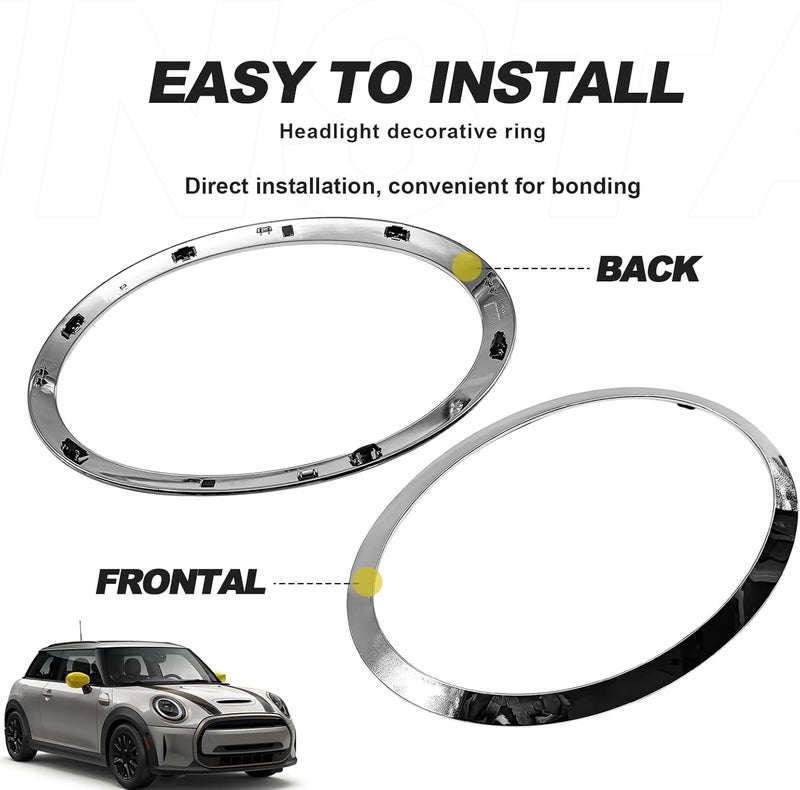 Pleoos Headlight Trim Ring Bezel, Left Driver & Right Passenger Side Chrome Headlight Bezel Compatible with 2014-2018 MINI Cooper F55 F56 F57 Replaces 51137300631 51137300632(1Set) - Image 5